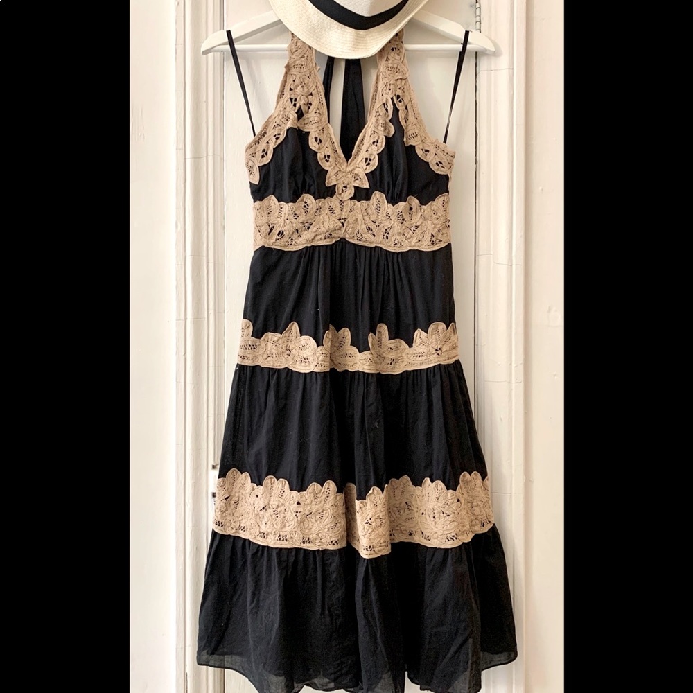 BCBGMaxAzria tiered and lace halter dress, size 0